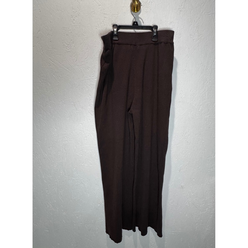 Camila Coelho Large Brown Ribbed Knit Wide Leg Pants Flowy Lounge Trousers - Picture 4 of 4